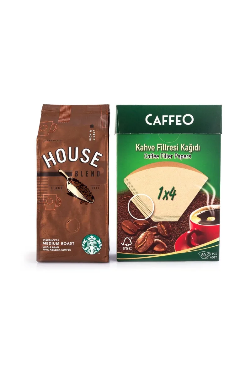 Starbucks House Blend Filtre Kahve 250gr French Press ve Caffeo Filtre Kağıdı 1x4 80li