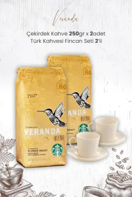 Veranda Arabica Çekirdek Kahve 250 gr x 2 Adet ve Türk Kahvesi Fincan Seti 2'li