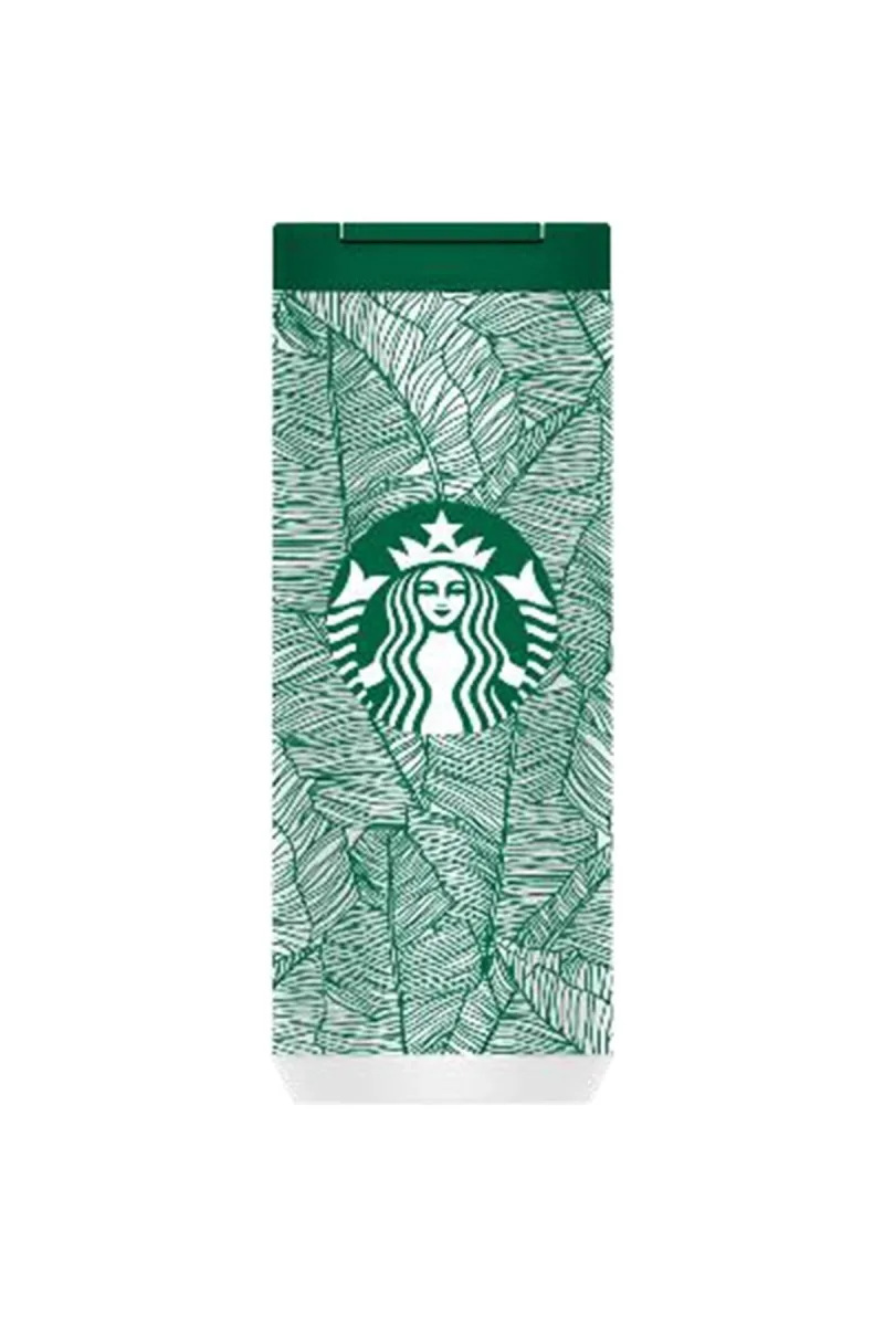 ® Yeşil Yaprak Desenli Çelik Termos 355 Ml