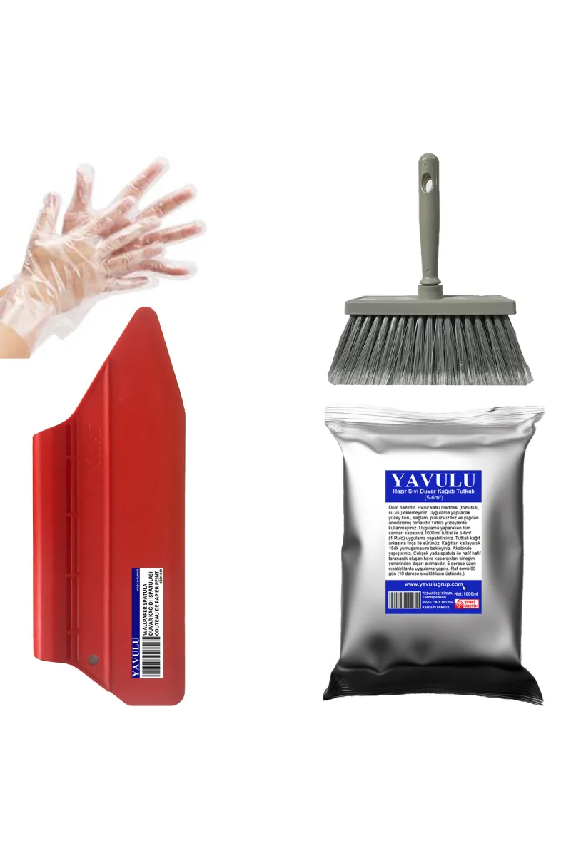 4'lü 1 Litre Duvar Kağıdı Uygulama Seti / Hazır Duvar Kağıdı Yapıştırıcısı Tutkalı 1Litre(Sıvı)