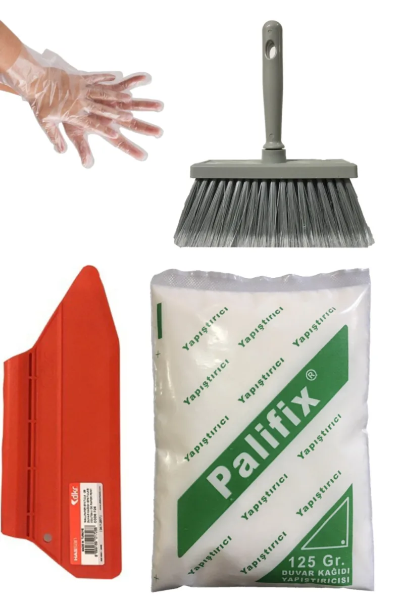 4'lü Süper Set Duvar Kağıdı Uygulama Seti Yapıştırıcısı /125 Gram Tutkal/spatula/fırça/eldiven