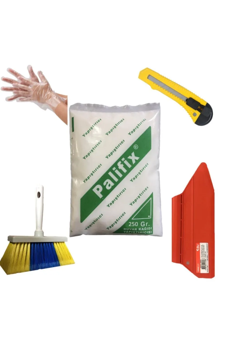 5'li Set 500 gram Duvar Kağıdı Yapıştırıcısı Tutkalı Uygulama Yapıştırma Seti Glitolin