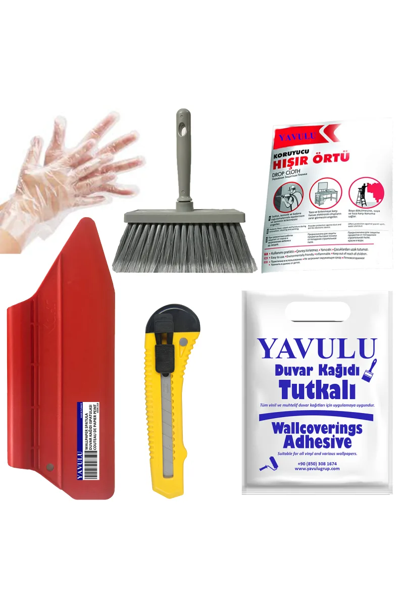 6'lı 500gr Duvar Kağıdı Uygulama Seti / Duvar Kağıdı Yapıştırıcısı Tutkalı 500g (Topaklanma Yapmaz)
