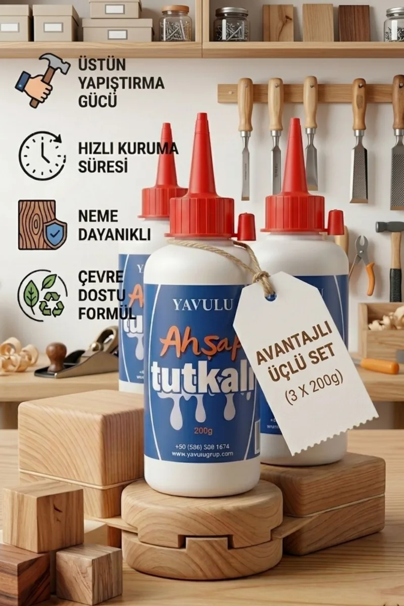 Ahşap Tutkalı PVA Tutkal Mobiya Tutkalı Köpük Tutkaşı 200gr 3ADET