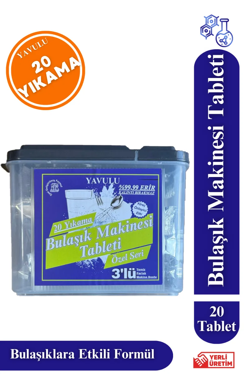 Bulaşık Makinesi Tableti Üç Etki Tek Tablette Özel Kapaklı Kutusunda 20 Yıkama (20 Tablet)