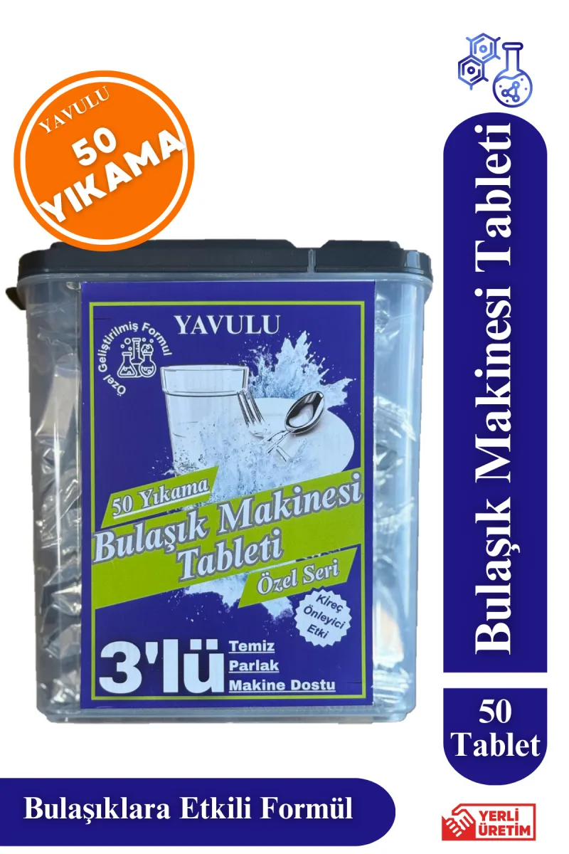 Bulaşık Makinesi Tableti Üç Etki Tek Tablette Özel Kapaklı Kutusunda 50 Yıkama (50 Tablet)