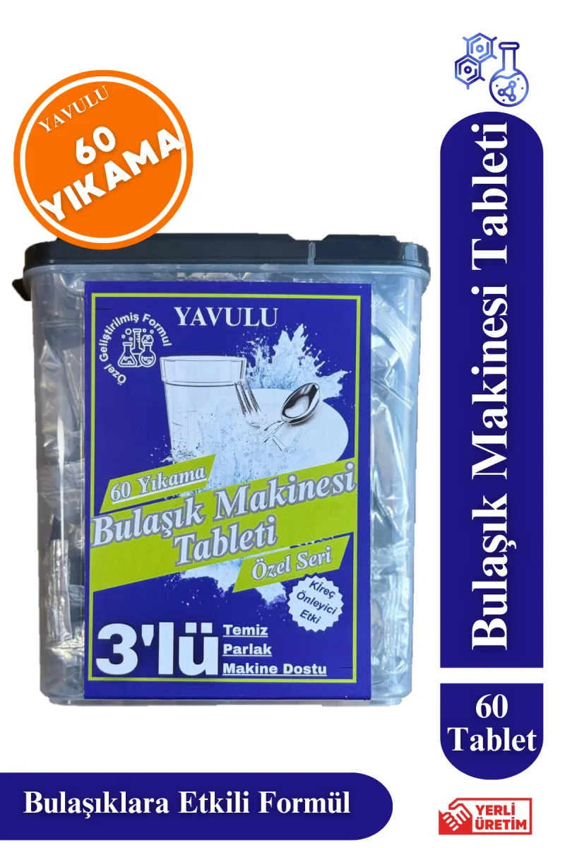 Bulaşık Makinesi Tableti Üç Etki Tek Tablette Özel Kapaklı Kutusunda 60 Yıkama (60 Tablet)