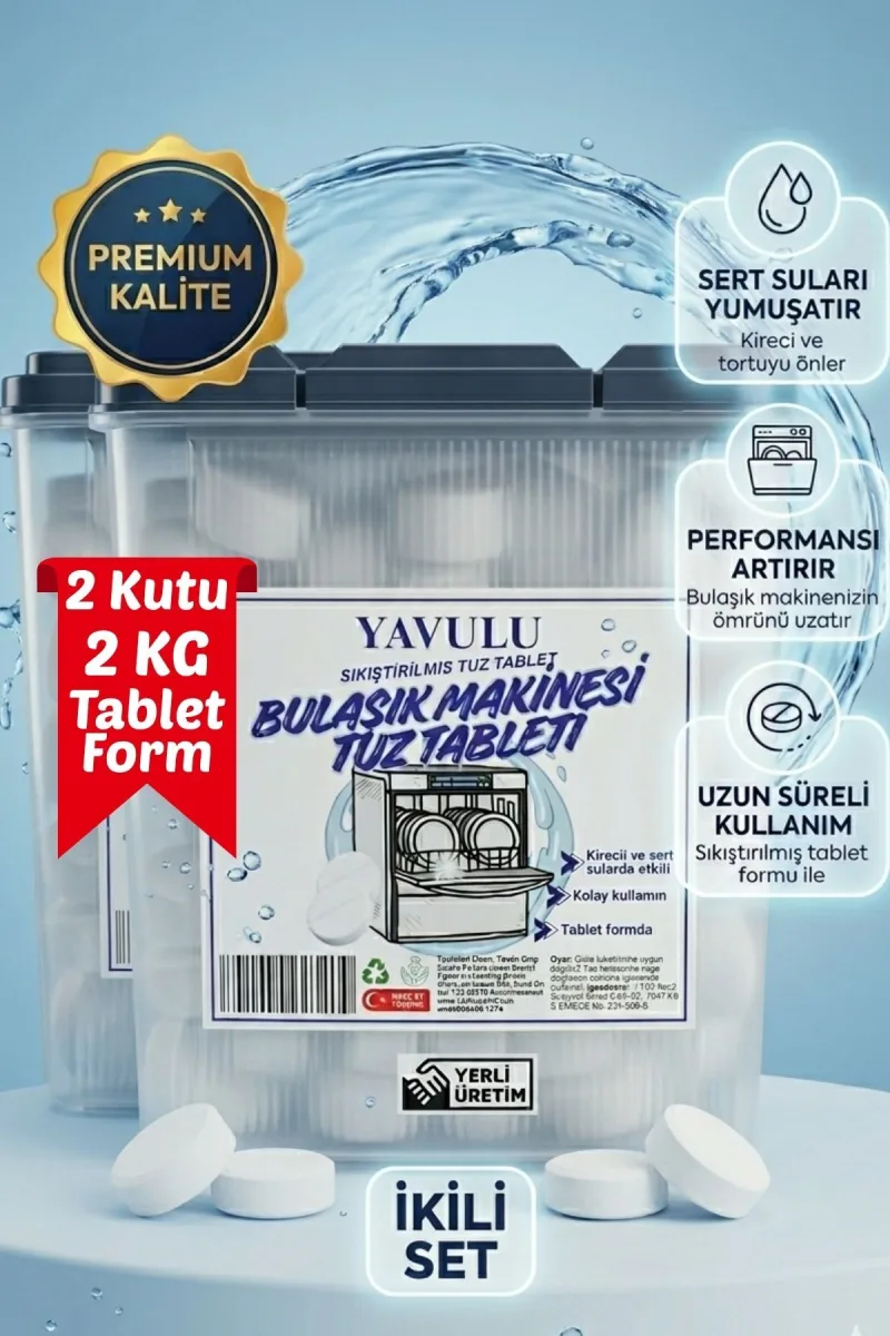 Bulaşık Tuz Tableti Kutulu Bulaşık Makinesi Tuzu Kireç ve Sert Sularda Etkili 2KG (2KUTU)