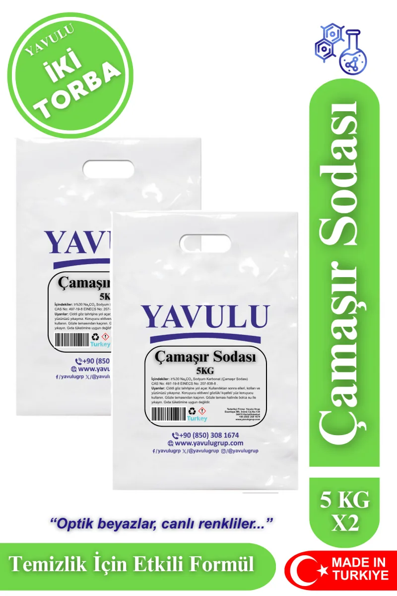 Ekonomik Paket Çamaşır Sodası Beyazlaıcı 2'li 5kg Büyük Boy 10000g