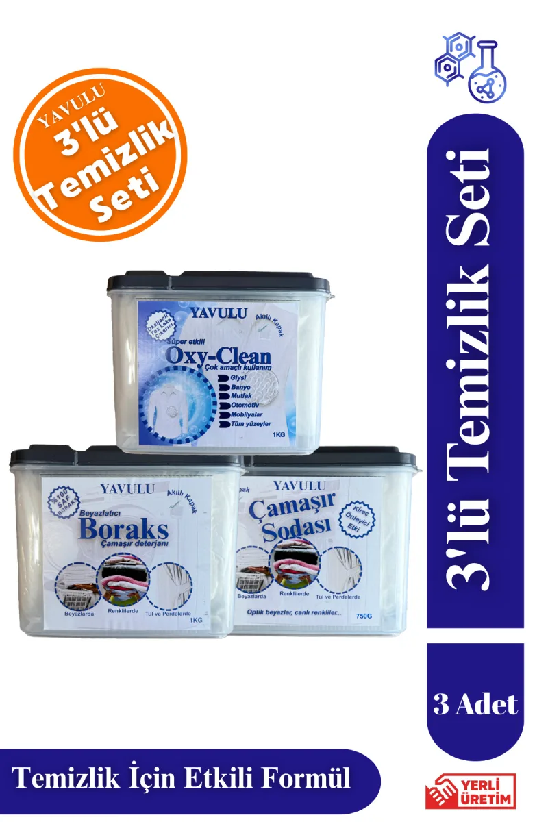 Ev Temizlik Seti Üçlü Set (Boraks - Çamaşır Sodası - Oxy-Clean) 3x1kg
