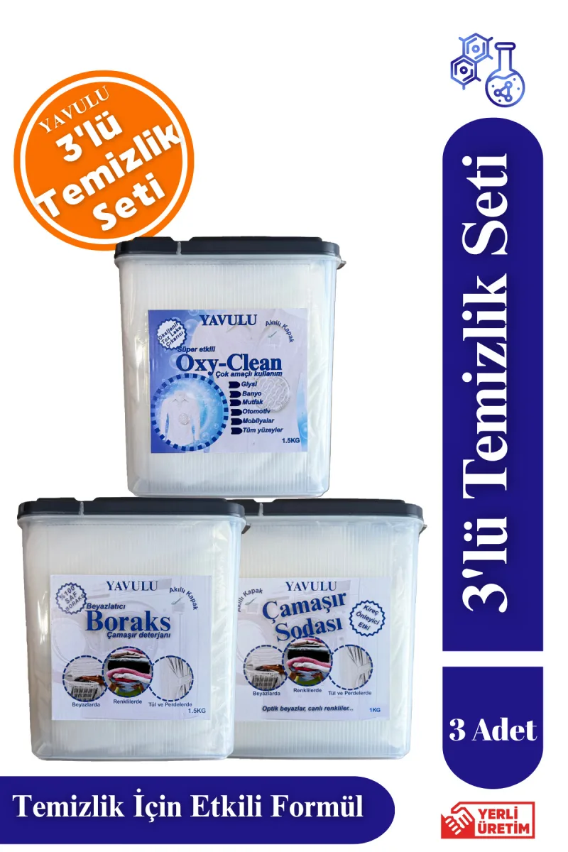 Ev Temizlik Seti Üçlü Set Büyük Boy (BORAKS - ÇAMAŞIR SODASI - OXY-CLEAN) 3 Ad. Ekonomik Paket