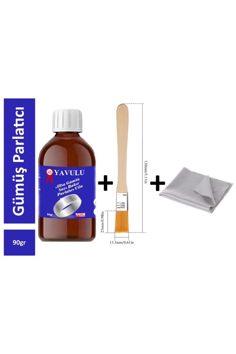 Gümüş Cilası, Gümüş Parlatıcısı, Altın Parlatıcısı Set Fırça+Bez+Parlatıcı(1Adet)