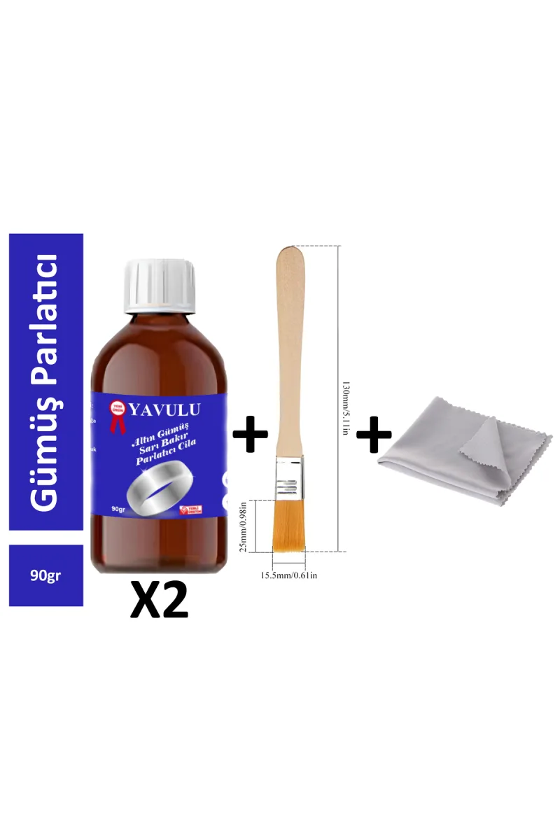 Gümüş Cilası, Gümüş Parlatıcısı, Altın Parlatıcısı Set Fırça+Bez+Parlatıcı(2Adet)