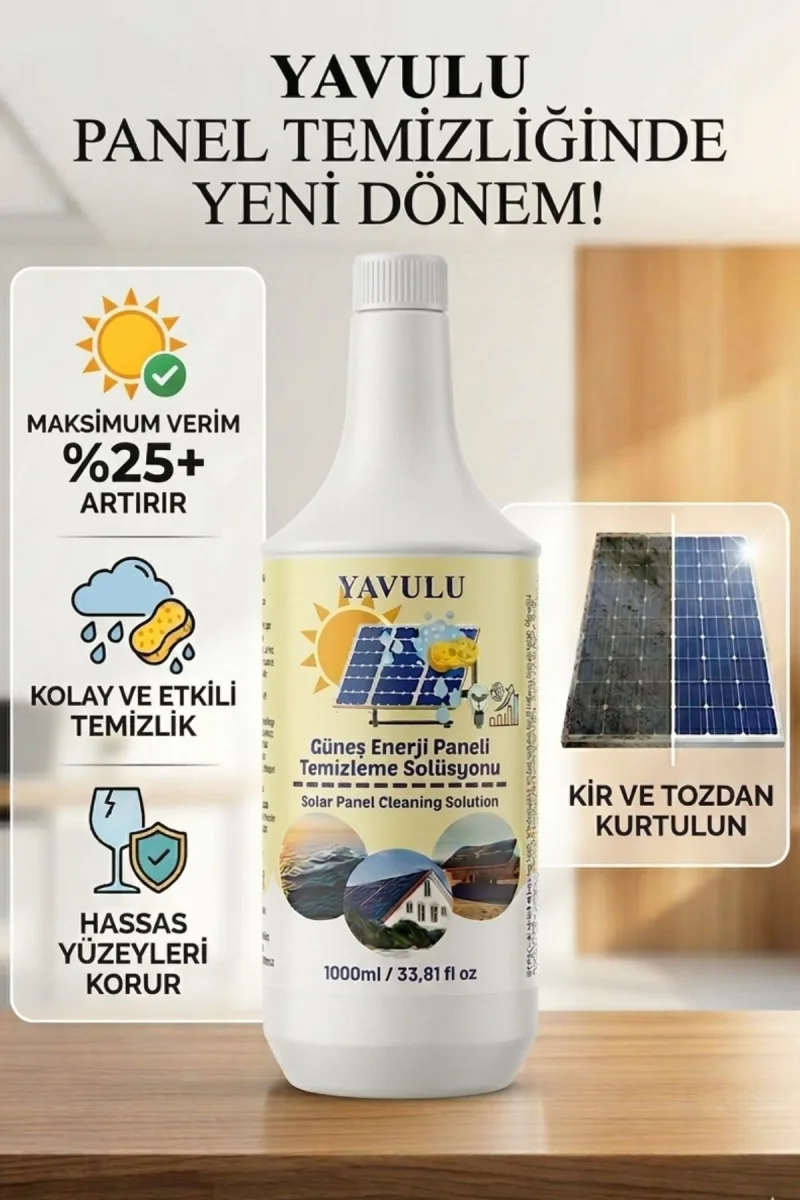 Güneş Enerji Paneli Temizleme Solusyonu Panel Temizleyici GES Temizleme Kimyasalı Solar Cleaner 1000ML (1L)
