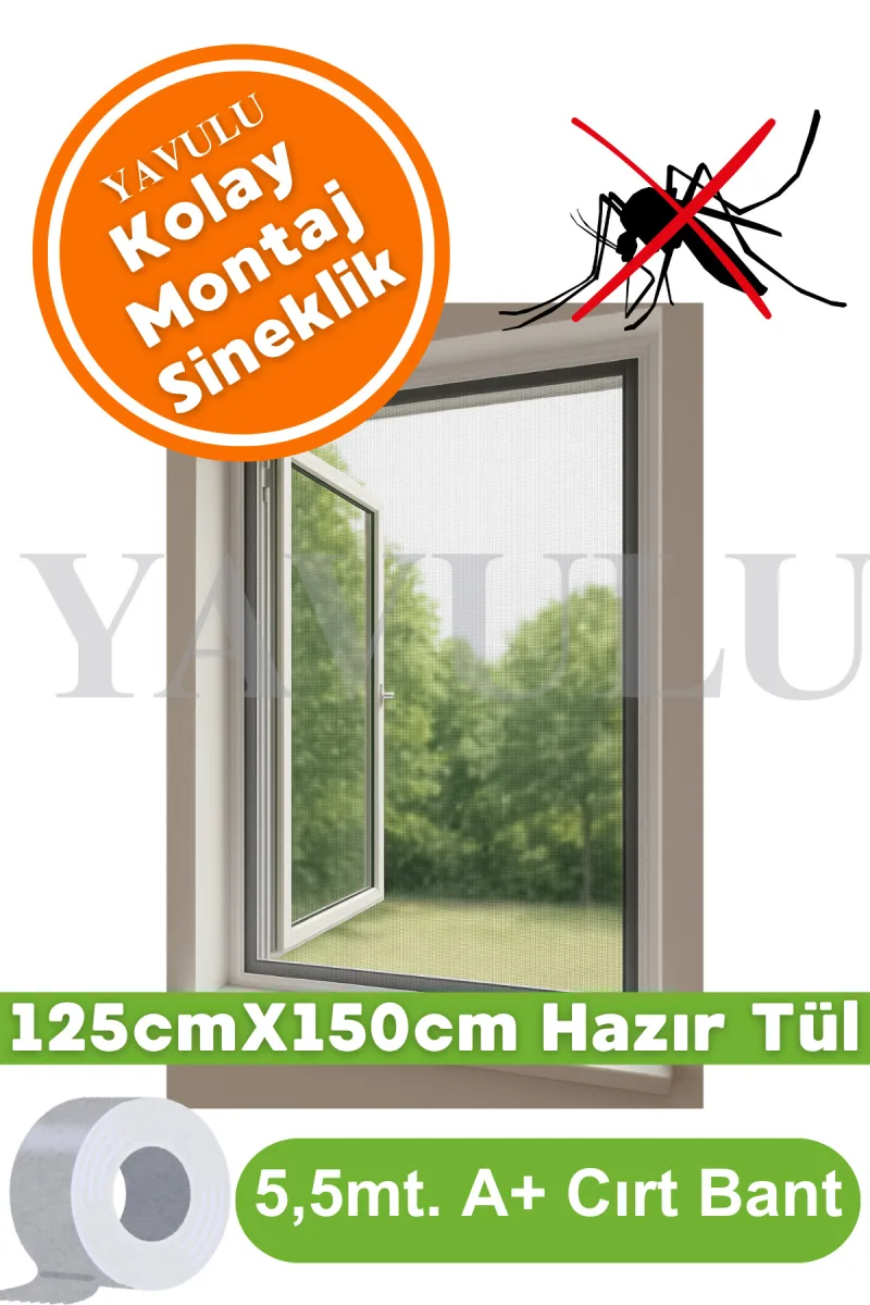 Kolay Montaj Cırt Bantlı Sinek Önleyici Sineklik Pencere Sinekliği Sineklik Örtüsü 125cmx150cm Büyük