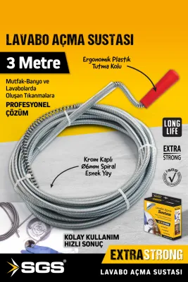 Lavabo Açma Sustası 3 Metre – Pratik, Güçlü Ve Kimyasalsız Çözüm!
