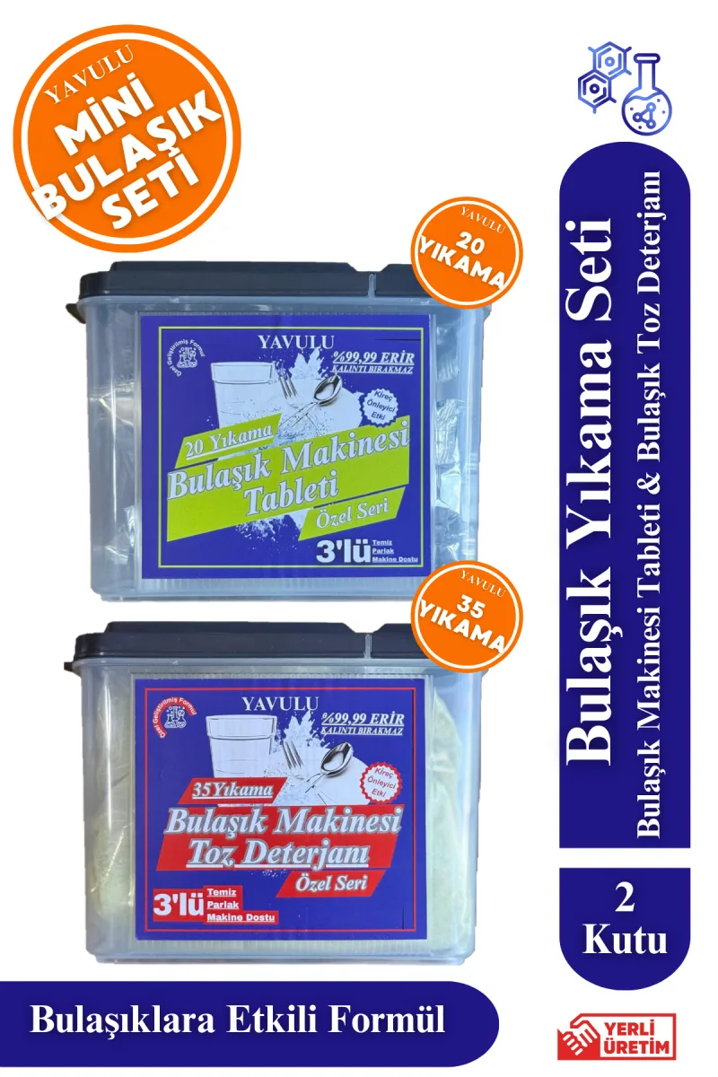 Mini Bulaşık Yıkama Seti Toz ve Bulaşık Makinesi Tableti 20 Tablet 700g Toz Bulaşık Deterjanı