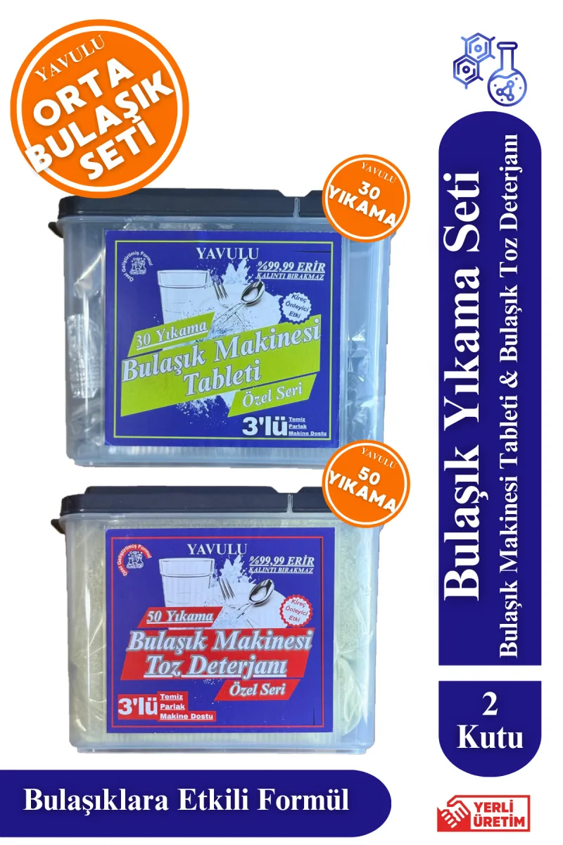 Orta Boy Bulaşık Yıkama Seti Toz ve Bulaşık Makinesi Tableti 30 Tablet 1Kg Toz Bulaşık Deterjanı