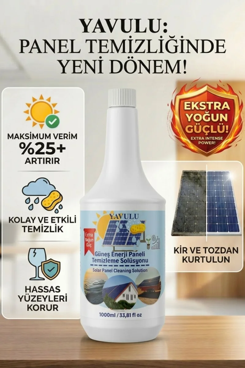 Panel Temizleyici Ekstra Yoğun Güneş Enerji Paneli Temizleme Solusyonu GES Temizleme Kimyasalı Solar Cleaner 1000ML (1L)