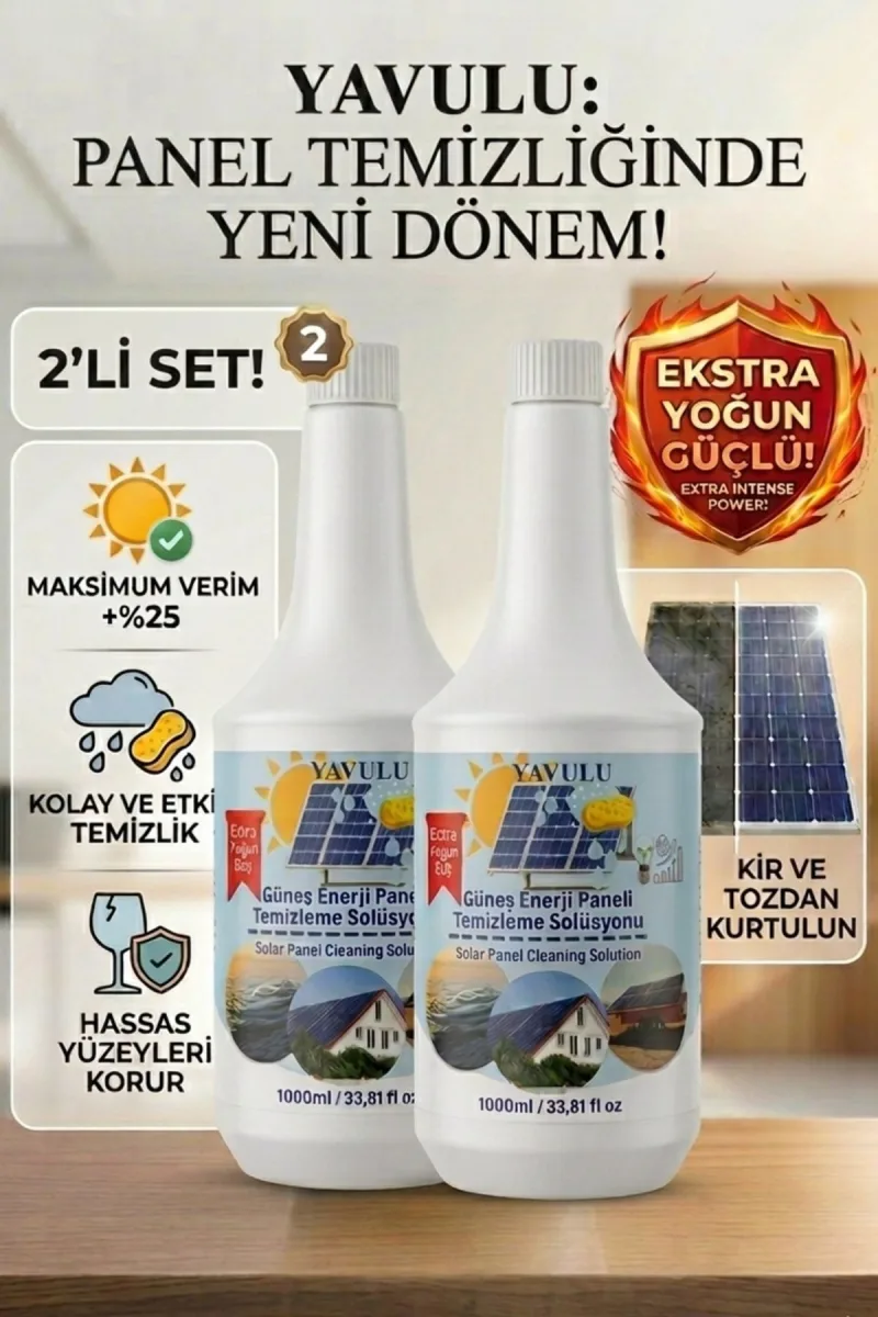 Panel Temizleyici Ekstra Yoğun Güneş Enerji Paneli Temizleme Solusyonu GES Temizleme Kimyasalı Solar Cleaner İKİLİ 2X1000ML (1L)