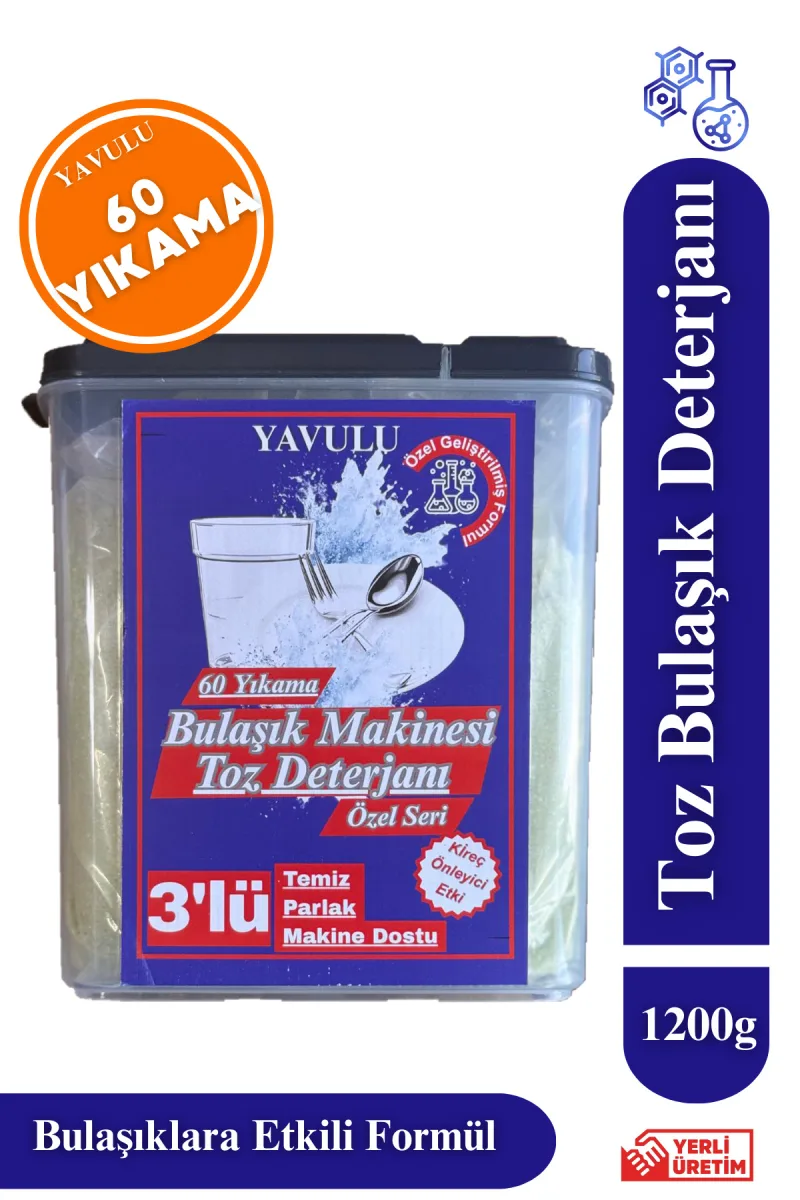 Toz Bulaşık Makinesi Deterjanı Üçlü Etki Özel Kapaklı Kutu 1.2Kg 60 Yıkama Granül Bulaşık Deterjanı