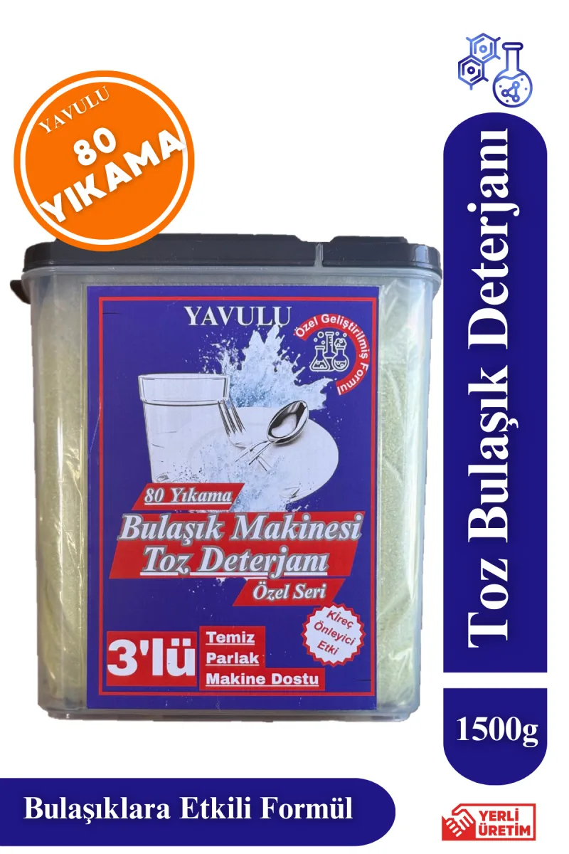 Toz Bulaşık Makinesi Deterjanı Üçlü Etki Özel Kapaklı Kutu 1.6Kg 80 Yıkama Granül Bulaşık Deterjanı