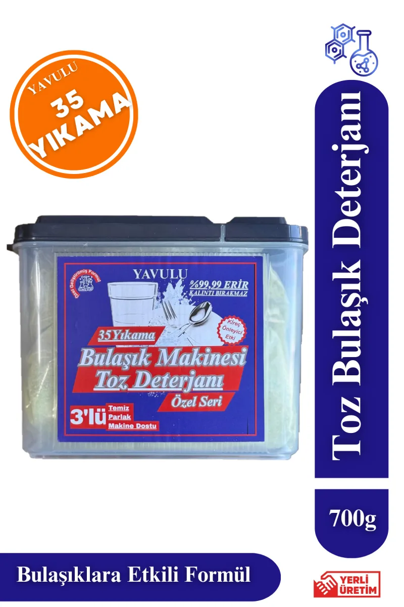 Toz Bulaşık Makinesi Deterjanı Üçlü Etki Özel Kapaklı Kutu 700g 35 Yıkama Granül Bulaşık Deterjanı
