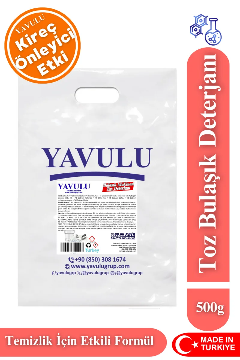 Toz Bulaşık Makinesi Deterjanı Üçlü Etki Torba Poşette 500g Granül Bulaşık Deterjanı
