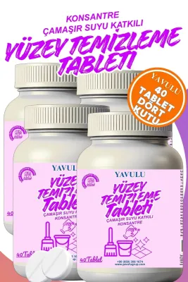 Yüzey Temizleyici Tablet Genel Yüzey Temizleyici Ultra Konsantre Çamaşır Suyu Etkili 4 Kutu 40Tab.