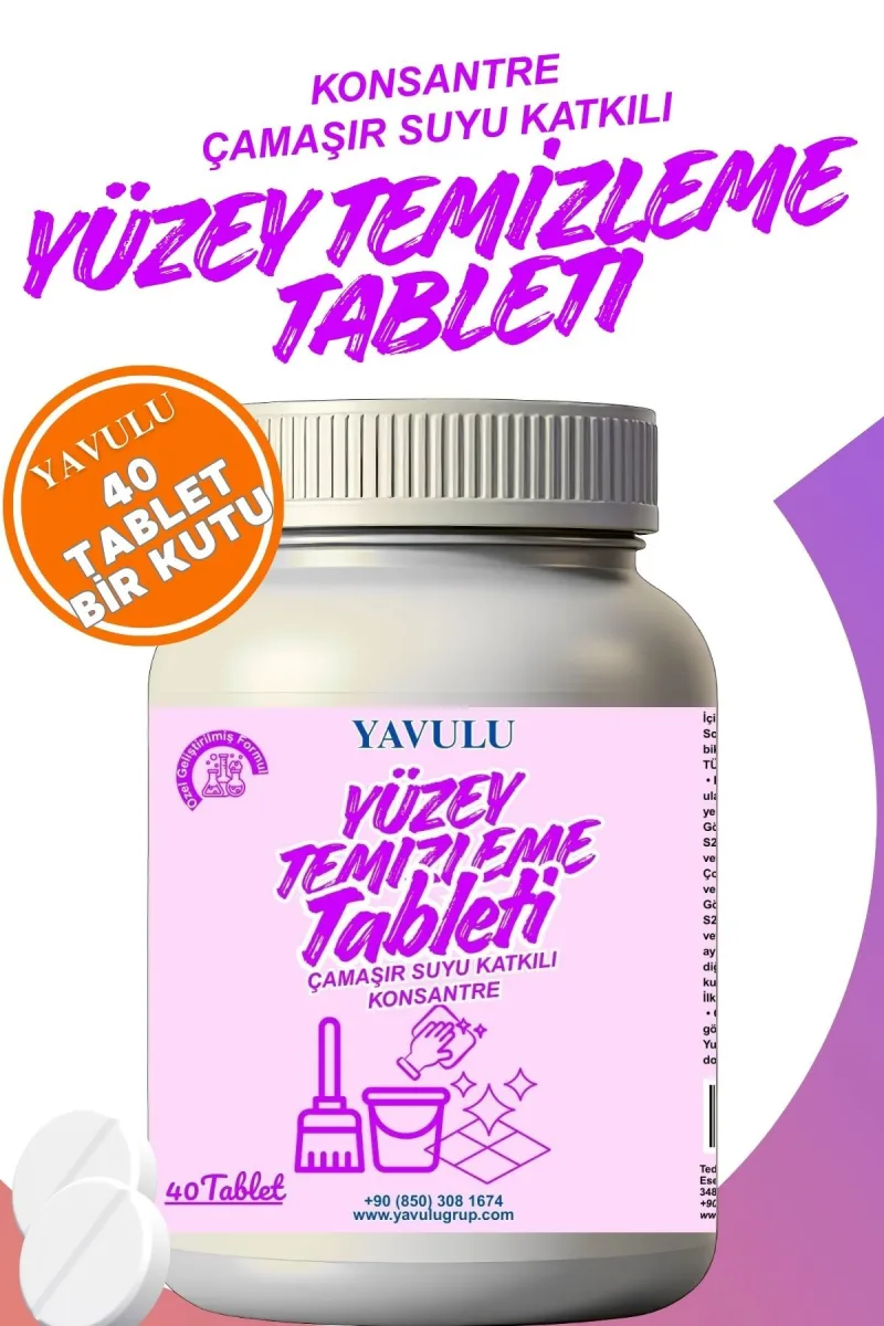 Yüzey Temizleyici Tablet Genel Yüzey Temizleyici Ultra Konsantre Çamaşır Suyu Etkili 40Tab. 1 Kutu