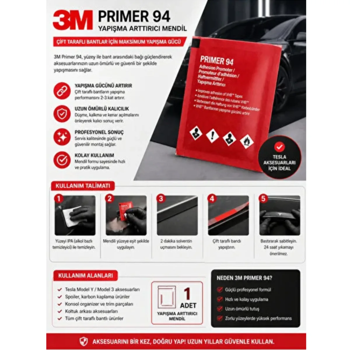 3m Primer 94 Bant Yapıştırıcı Arttırıcı Kuvvetlendirici Primer Mendil (1adet )