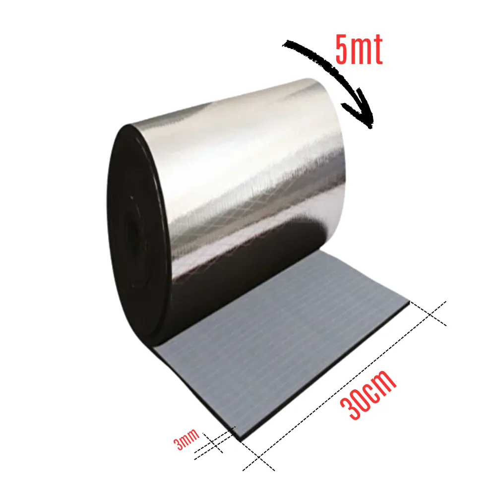 Araç Oto Ses Isı Yalıtım Bandı 3mm x 30cmx5metre Alüminyum Folyolu Kauçuk Bant Izolasyon Malzemesi