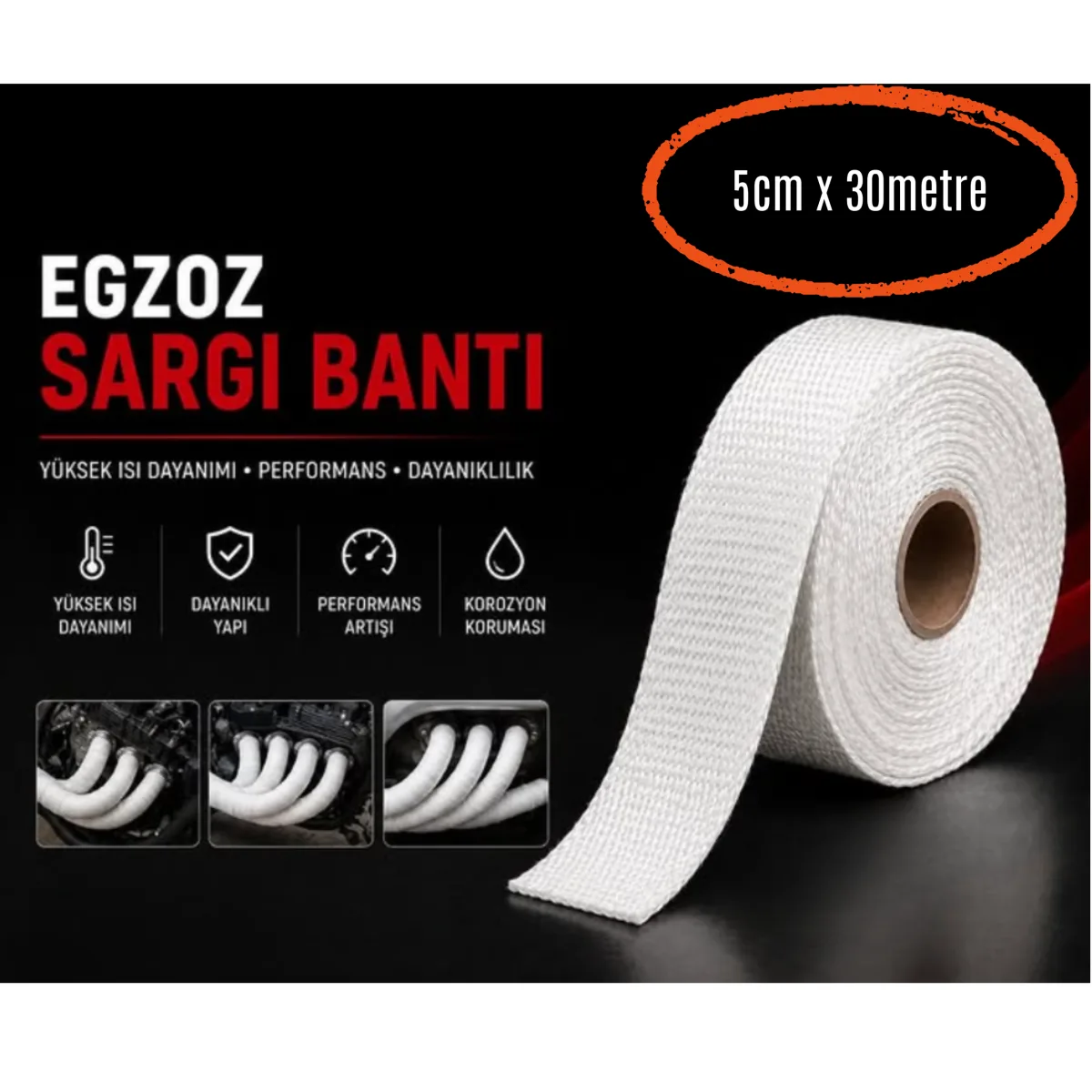 Egzoz Sargı Bandı Yanmaz Sargı Keçesi 30 Metre Beyaz