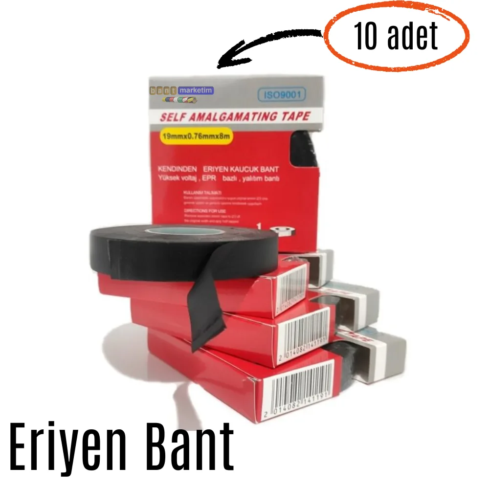 Eriyen Bant Kauçuk Bant Yalıtım Bantı 19mm x 0.80mm x 8mt (10adet)