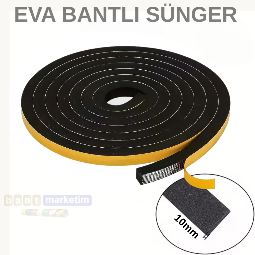 Eva Neopren Conta Sünger Bantlı Sızdırmazlık Bandı 10mm Kalınlıkta 40mmx10mt