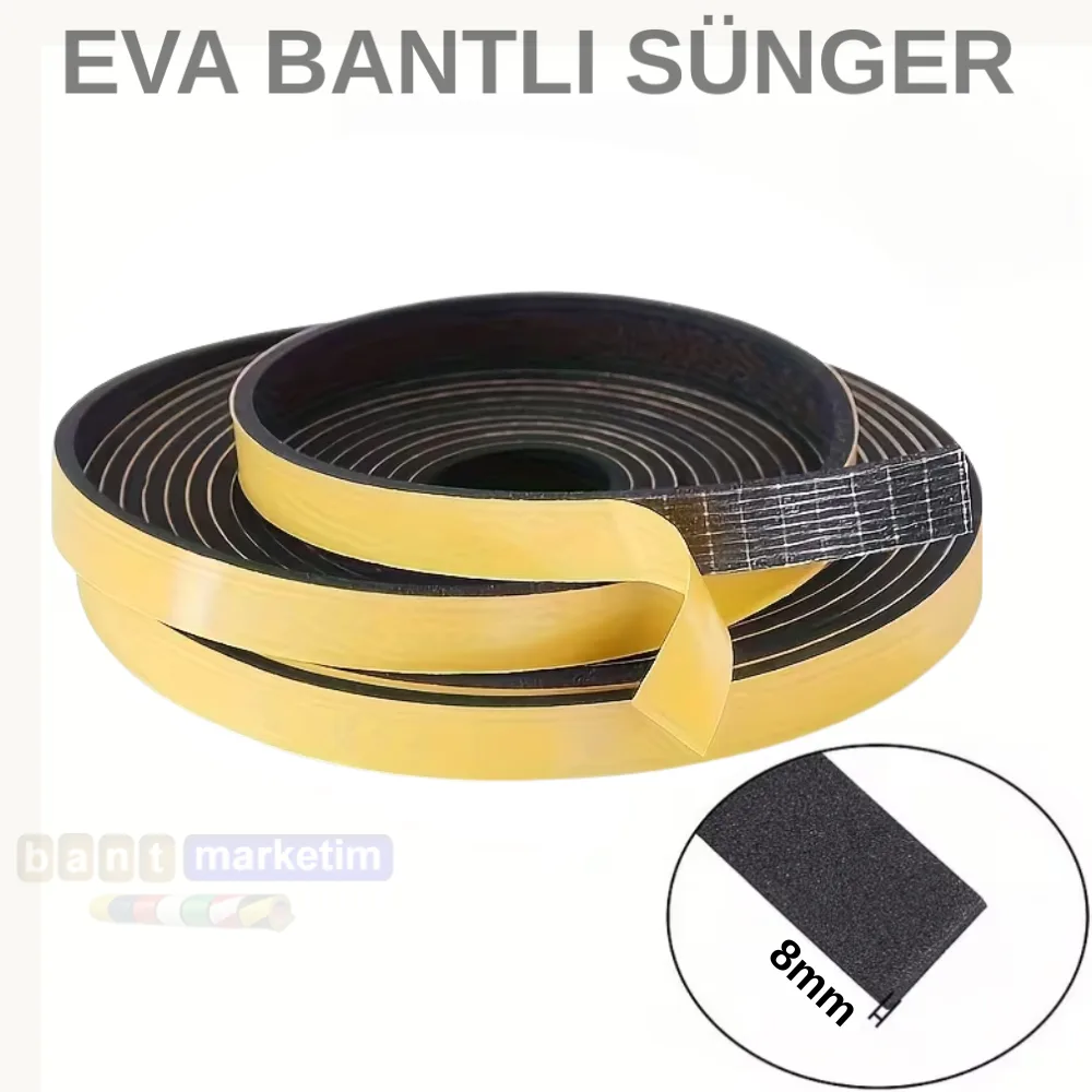 Eva Neopren Conta Sünger Bantlı Sızdırmazlık Bandı 8mm Kalınlıkta 40mmx10mt