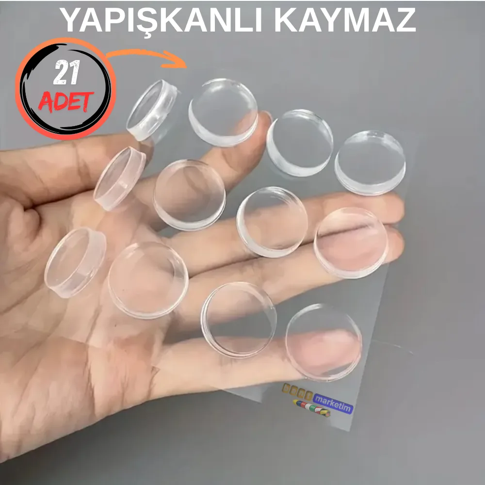 Mobilya Dolap Kapağı Ses Önleyici Cam Kesme Tahtası Ayağı Şeffaf Yapışkanlı Stoper Ayak 21 Adet