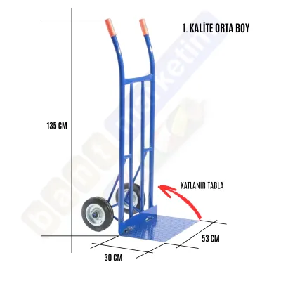 Orta Boy Katlanır Tablalı Yük Ve Koli Taşıma El Arabası