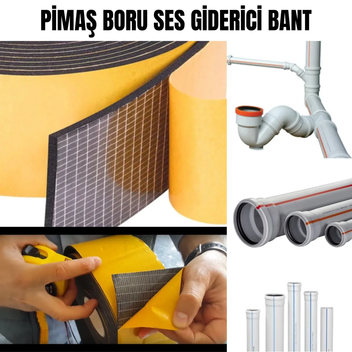 Pimaş Gider Borusu Ses Giderici Kauçuk Bant Yapışkanlı 10cm x 10metre