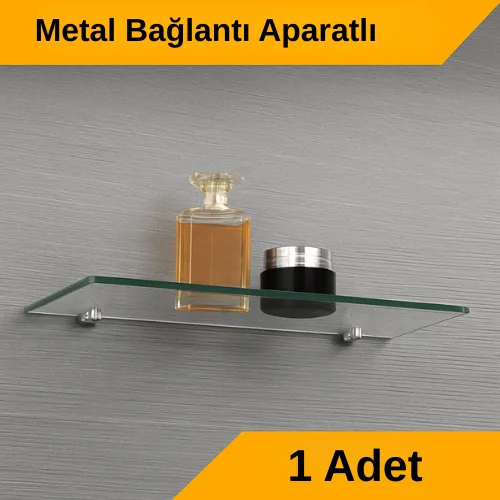 Pleksi Hayalet Raf 8mm | Banyo Mutfak Düzenleyici Metal Bağlantılı Şeffaf Raf - 40 Cm
