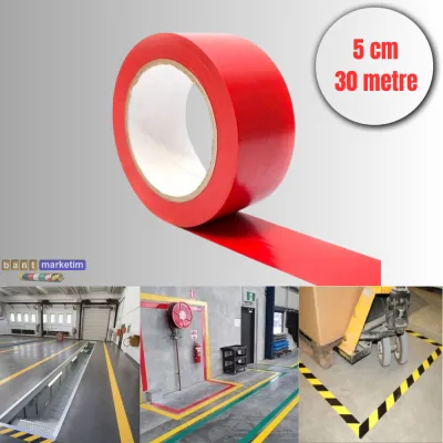 Pvc Yer İşaretleme Bandı 5cmx30m Zemin Bandı Kırmızı