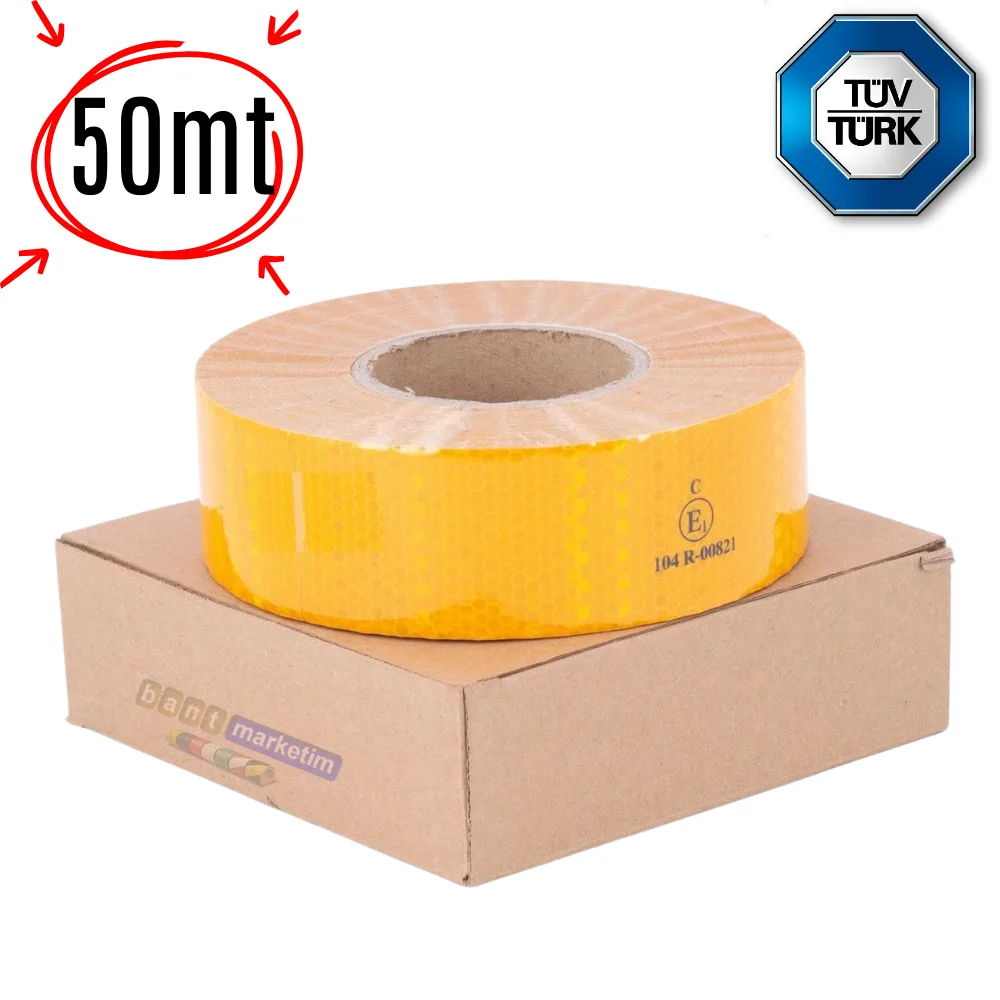 Reflektör Reflektif Petekli Şerit Bant  5 Cm x 50 Metre Sarı Tüvtürk Uyumlu
