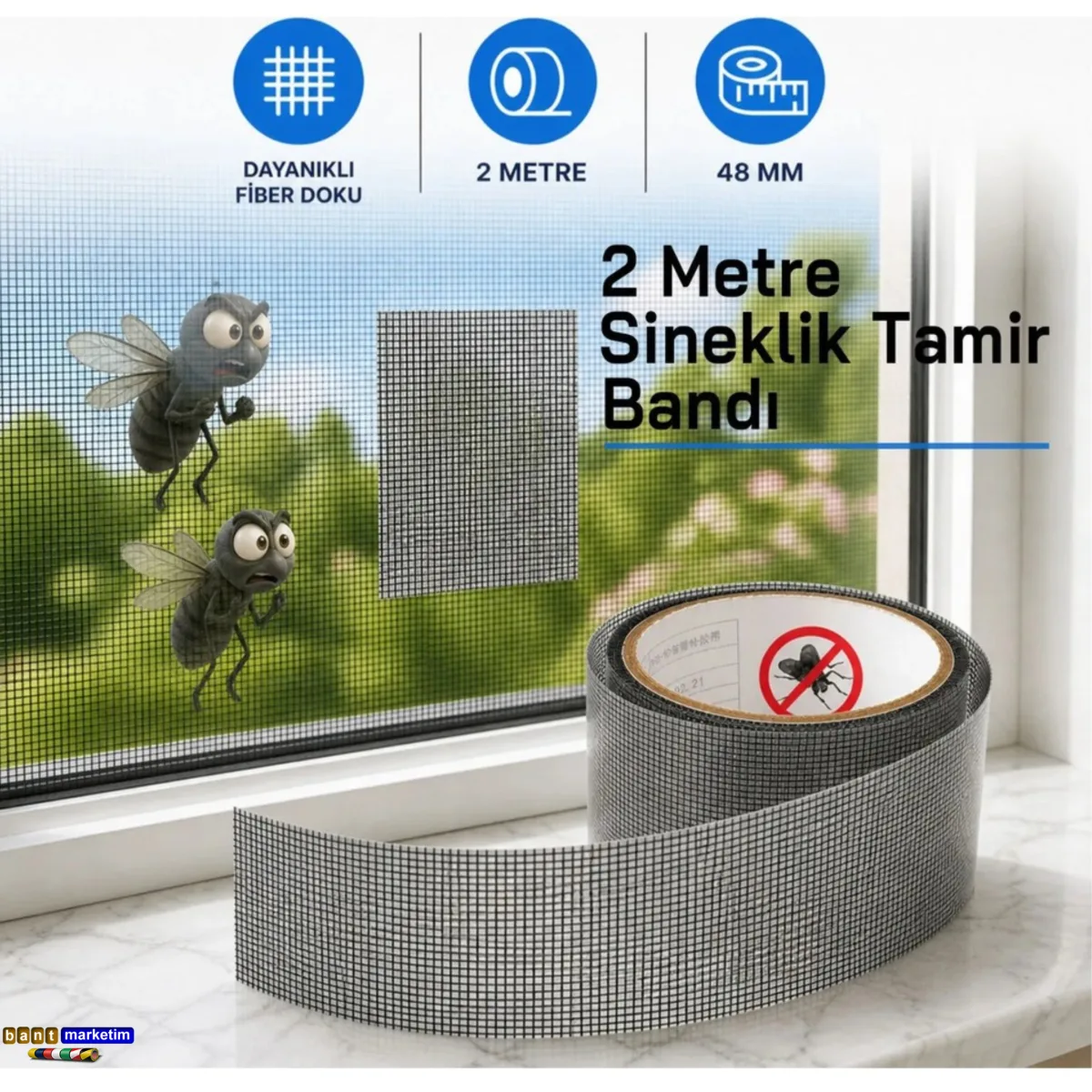 Sineklik Tamir Bandı 50mm x 2m Kendinden Yapışkanlı Yama Bandı Delik ve Yırtık Onarım