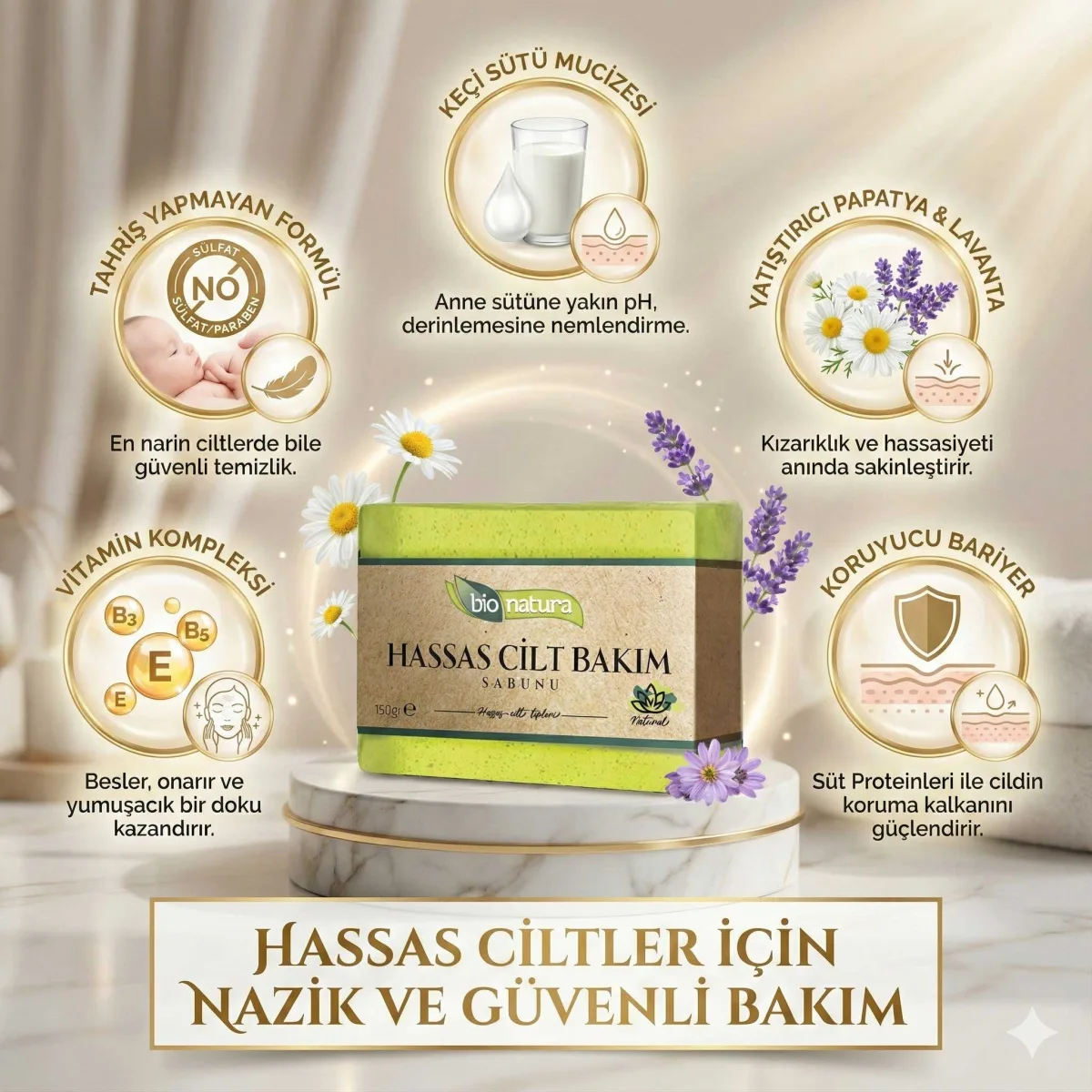 Bionatura Hassas Cilt Sabunu 150 Gr - Keçi Sütü, Papatya ve Lavanta Özlü (Yatıştırıcı & Koruyucu)