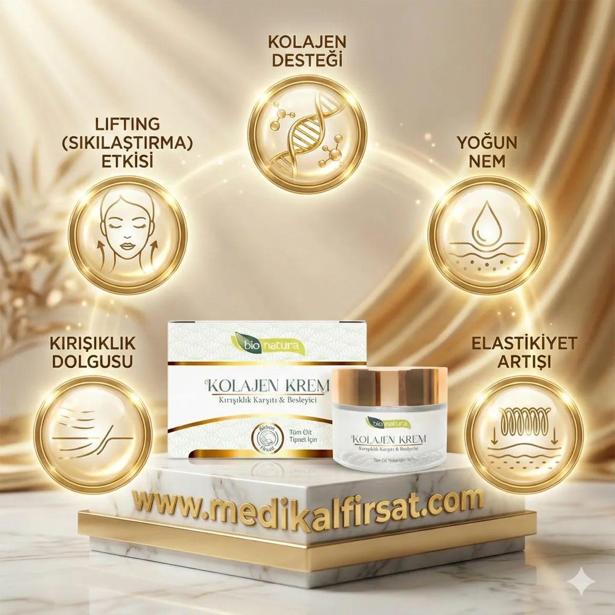 BioNatura Kolajen Krem 50 ml - Kırışıklık Karşıtı ve Sıkılaştırıcı (Yoğun Anti-Aging Bakım)