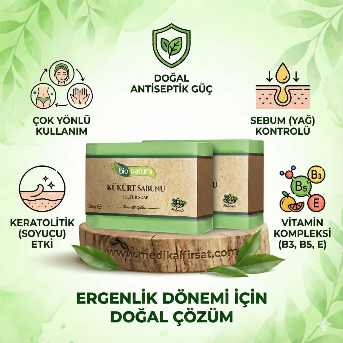 Bionatura Kükürt Sabunu 150 Gr - Akne, Sivilce ve Yağlı Ciltler İçin Vitaminli Arındırıcı