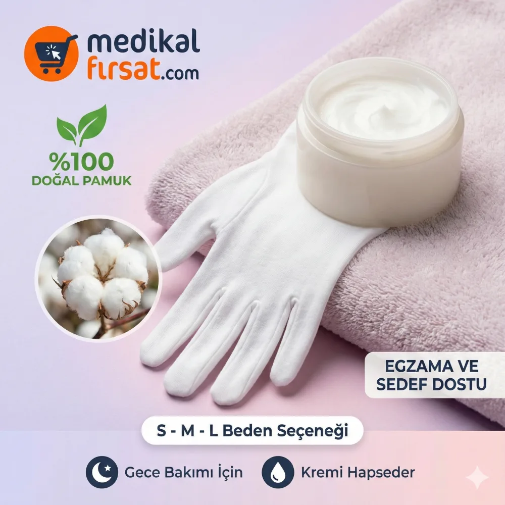 Bluwel %100 Pamuklu Egzama Eldiveni (Koruyucu & Nemlendirici Gece Bakımı) – S / M / L Beden