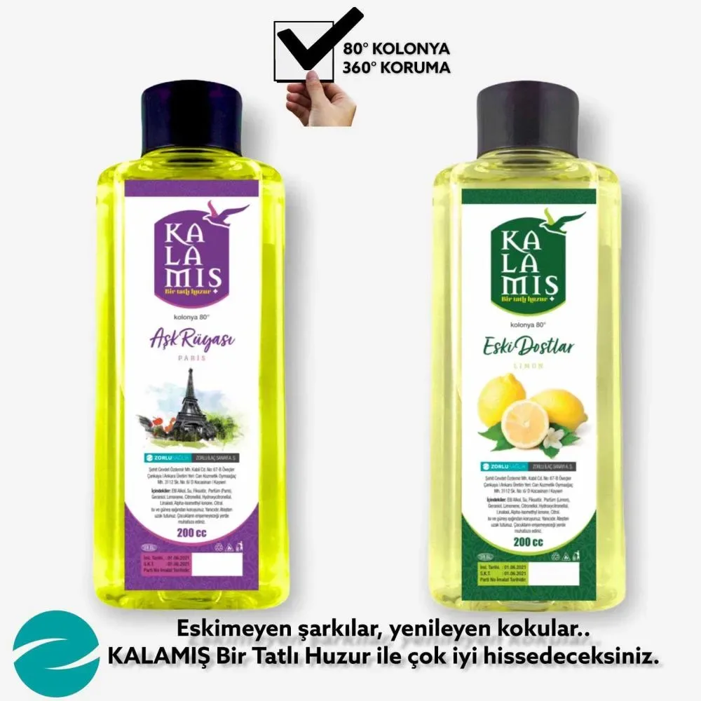 KALAMIŞ Bir Tatlı Huzur Aşk Rüyası & Eski Dostlar 200 cc Kolonya 2 li