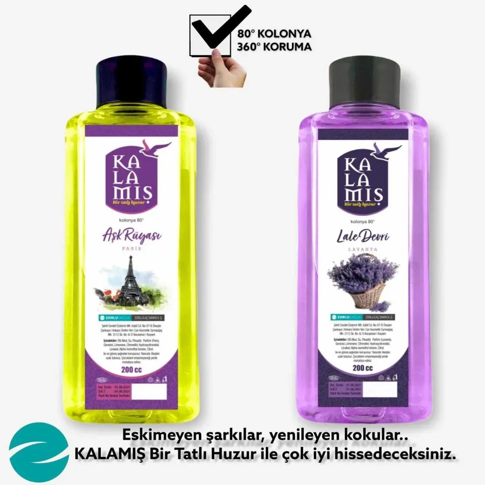 KALAMIŞ Bir Tatlı Huzur Aşk Rüyası & Lale Devri 200 cc Kolonya 2 li