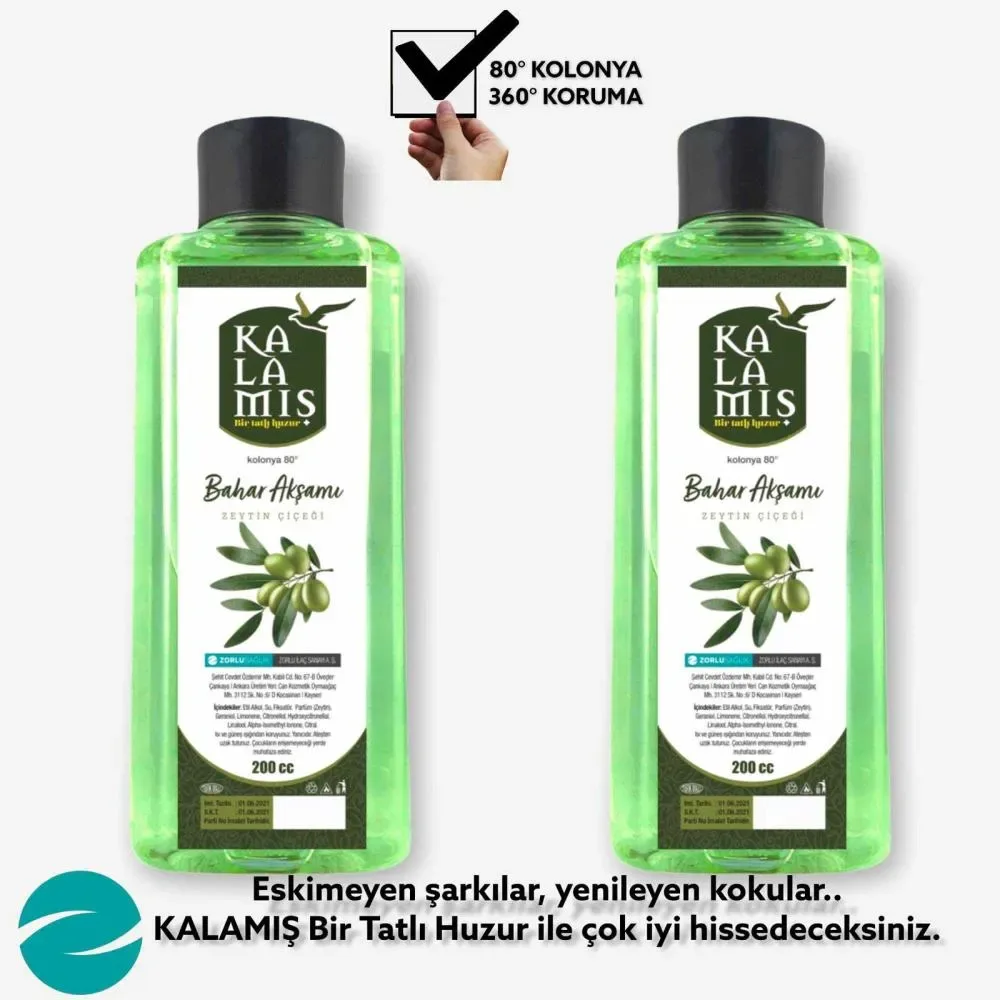 KALAMIŞ Bir Tatlı Huzur Bahar Akşamı 200 cc Kolonya 2 li (Zeytin Çiçeği)